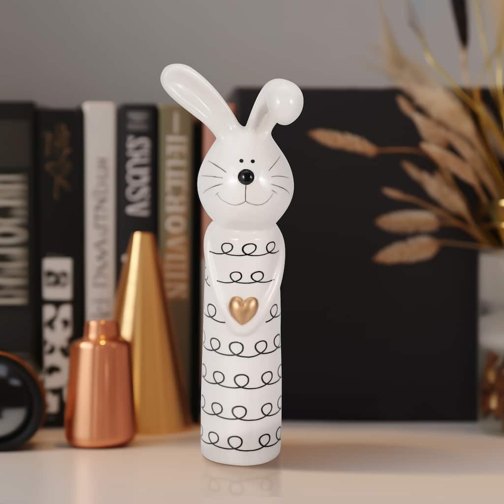 Sagebrook Home Squiggly Bunny With Gold Heart, White/Black