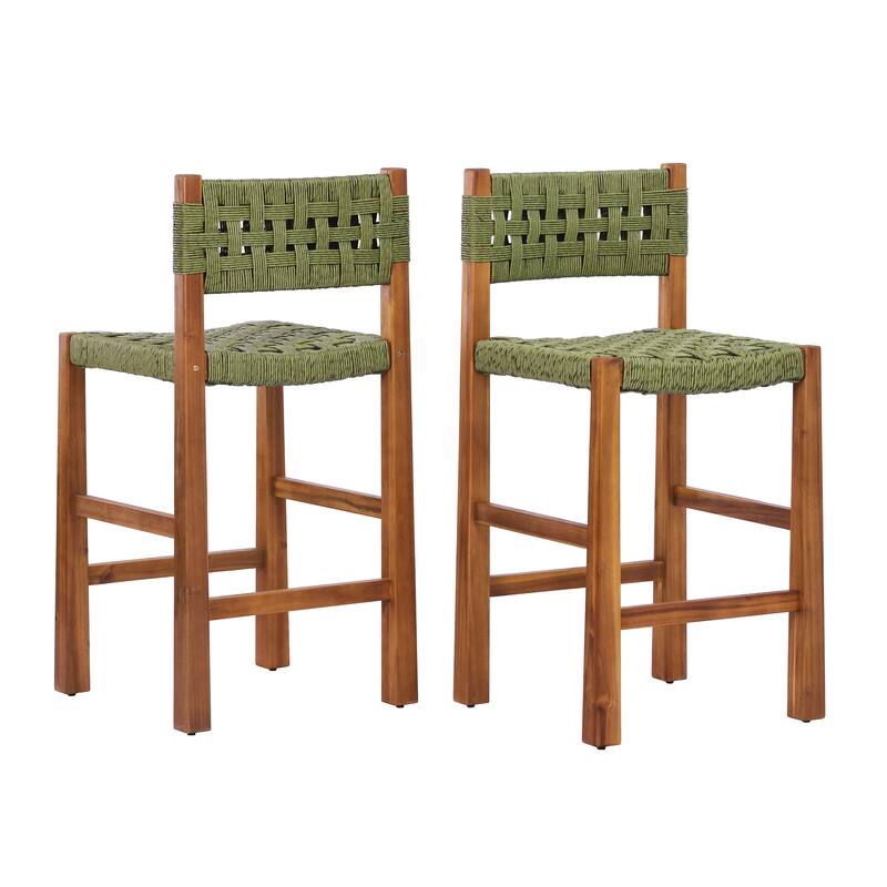 Christopher Knight Home - Modern Acacia Wood Outdoor Bar Stools with Teak Finish and Wicker Back Patio Chairs