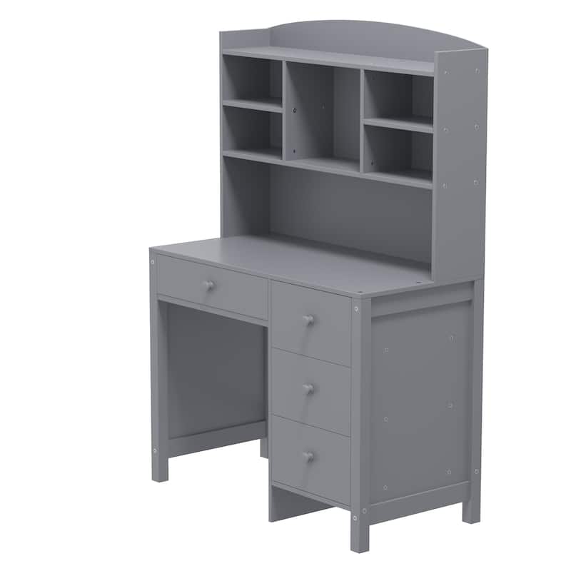 40"Home Executive Desk and Upholstered Chair Set with Bookshelf, Computer Desk with Four Drawers, Storage Shelf, and Chair