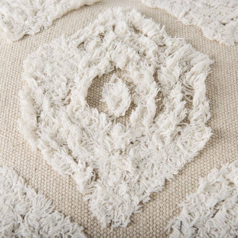 Mercana "Ekanta" Cream & Beige Patterned Cotton Square Pouf