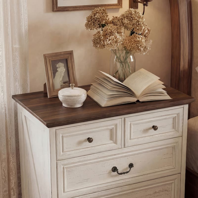 Farmhouse 5-Drawer Chest with Anti-Tip Device, Rustic Wooden Dresser for Bedroom, 36.3" Tall Storage Cabinet