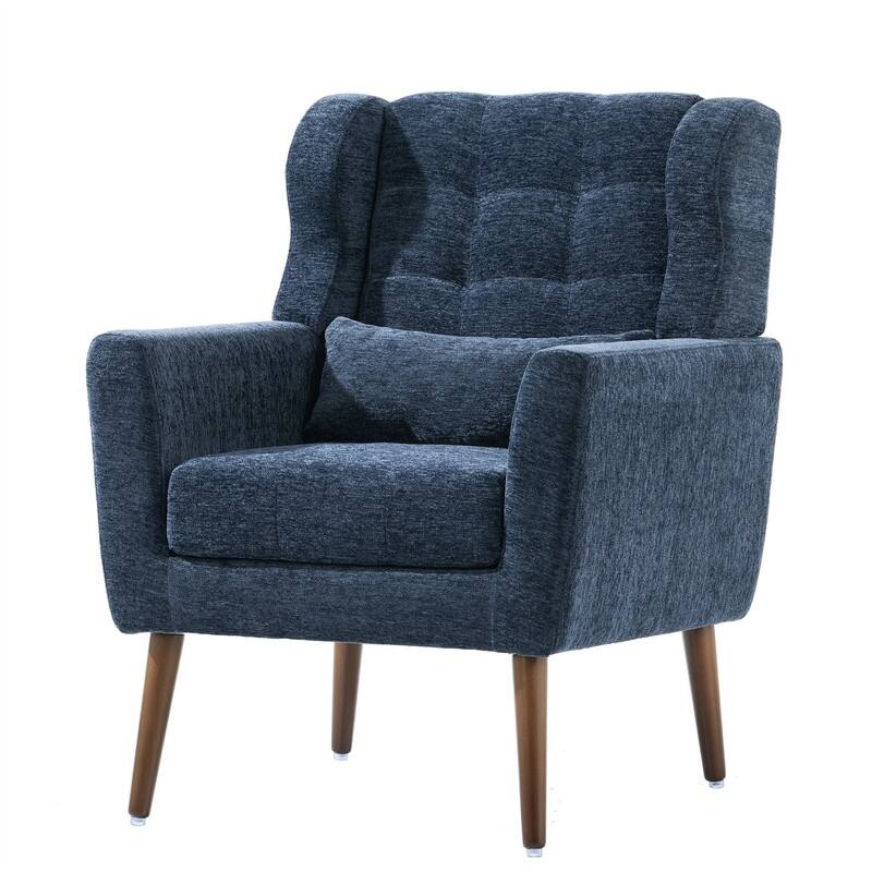 Modern Chenille Upholstered Armchair with Pillow and Solid Wood Leg
