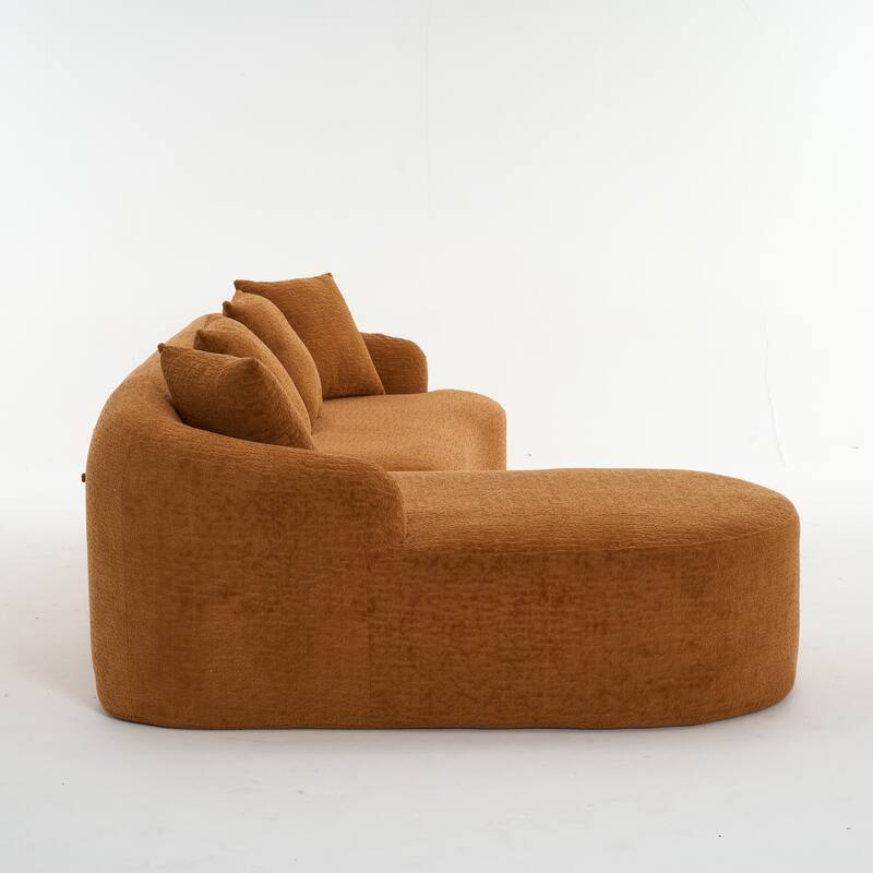 L-Shaped Sectional Sofa with Curved Chaise, Chenille Boneless Cloud Sofa, Modular 4-Seater Sofa with 4 Throw Pillows