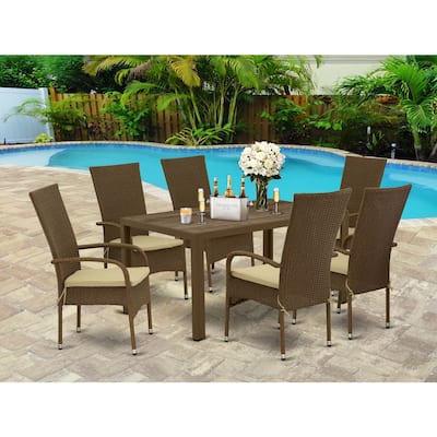 HomeStock 7-Piece Natural Oak Finish Solid Wood Top Dining Table with 6 Chairs with Lattice Back