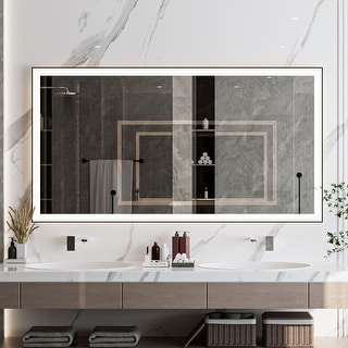 Modern Large Black Bathroom Vanity Mirror with LED Lights - Bed Bath ...