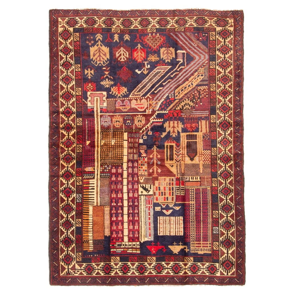 ECARPETGALLERY Hand-knotted Rizbaft Dark Navy Wool Rug - 3'11 x 5'7