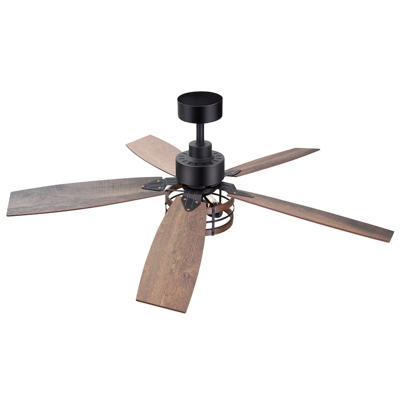 52-inch Farmhouse Ceiling Fan with Light and Remote-5 Reversible Blades