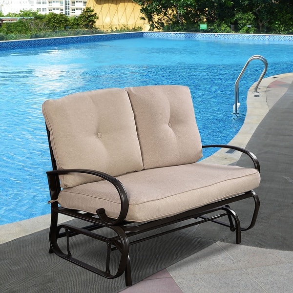 slide 2 of 7, Outdoor Patio Rocking Glider Cushioned 2 Seats Steel Frame Furniture