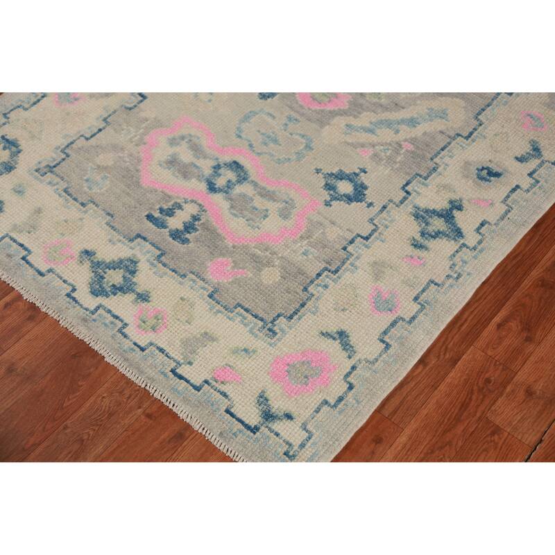 Hand Knotted Oriental 100% Wool Carpet Transitional Geometric Greys & Charcoal Oushak Runner Rug - 10' 0'' X 3' 3''
