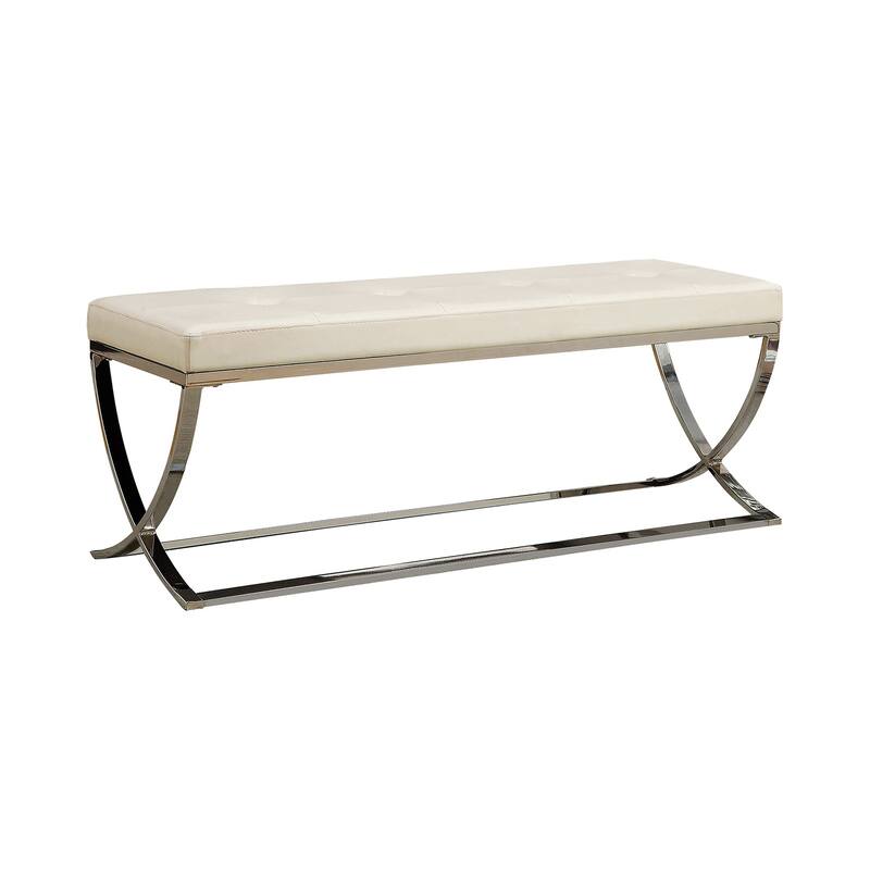 Faux Leather Bench with Metal in Base Black and Chrome