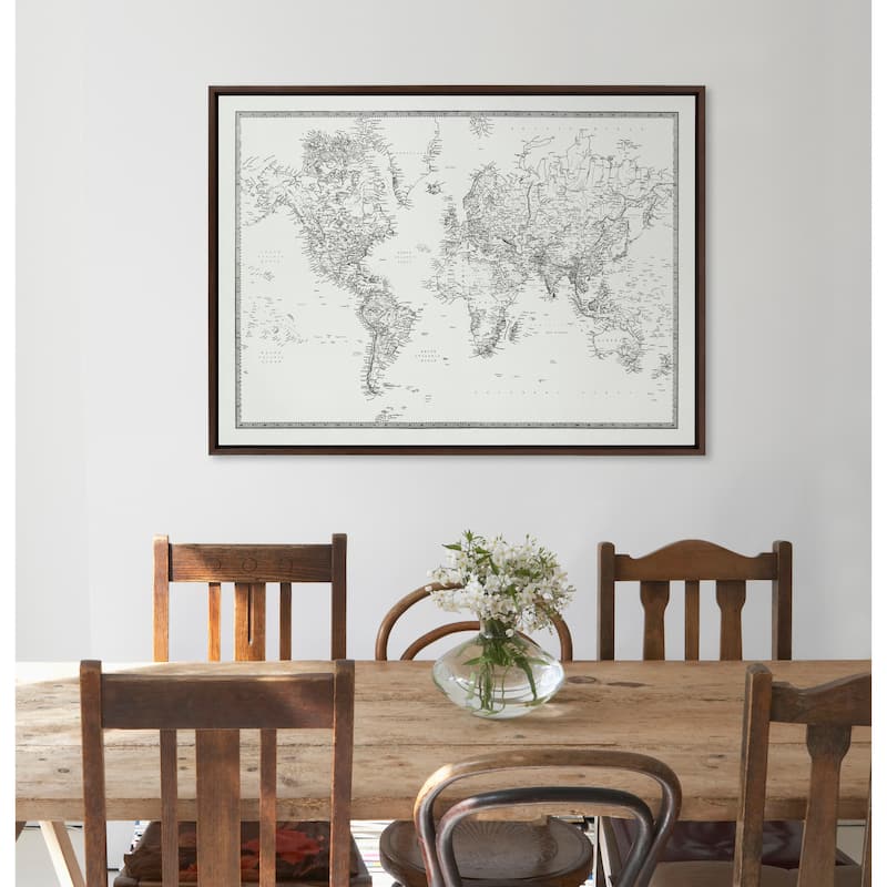 Kate and Laurel Sylvie BW World Map Canvas by Creative Bunch Studio