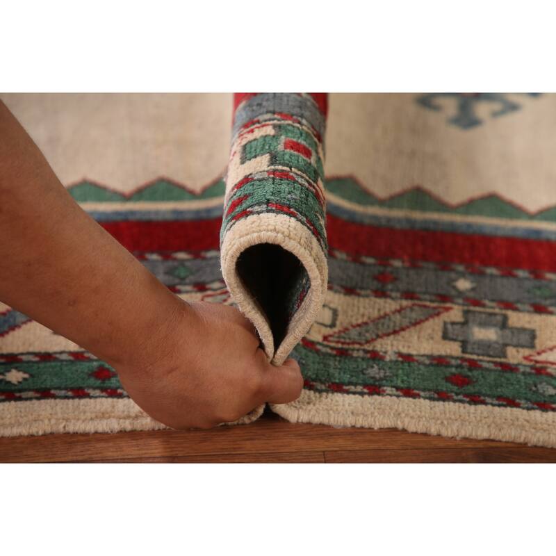 Kazak Area Rug Hand-Knotted Oriental Beige Wool Carpet - 5'0" x 6'10"