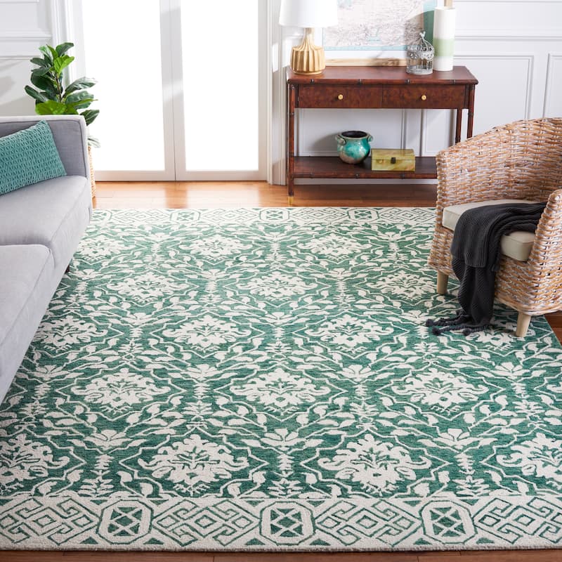 SAFAVIEH Handmade Dip Dye Nicki Floral Wool Rug - 9' x 12' - Dark Green/Ivory