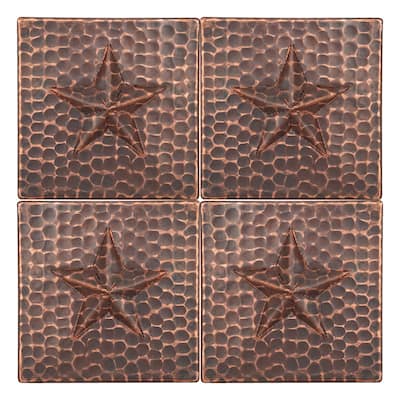 4" x 4" Hammered Copper Star Tile - Quantity 4 (T4DBS_PKG4)
