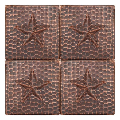 4" x 4" Hammered Copper Star Tile - Quantity 4 (T4DBS_PKG4)