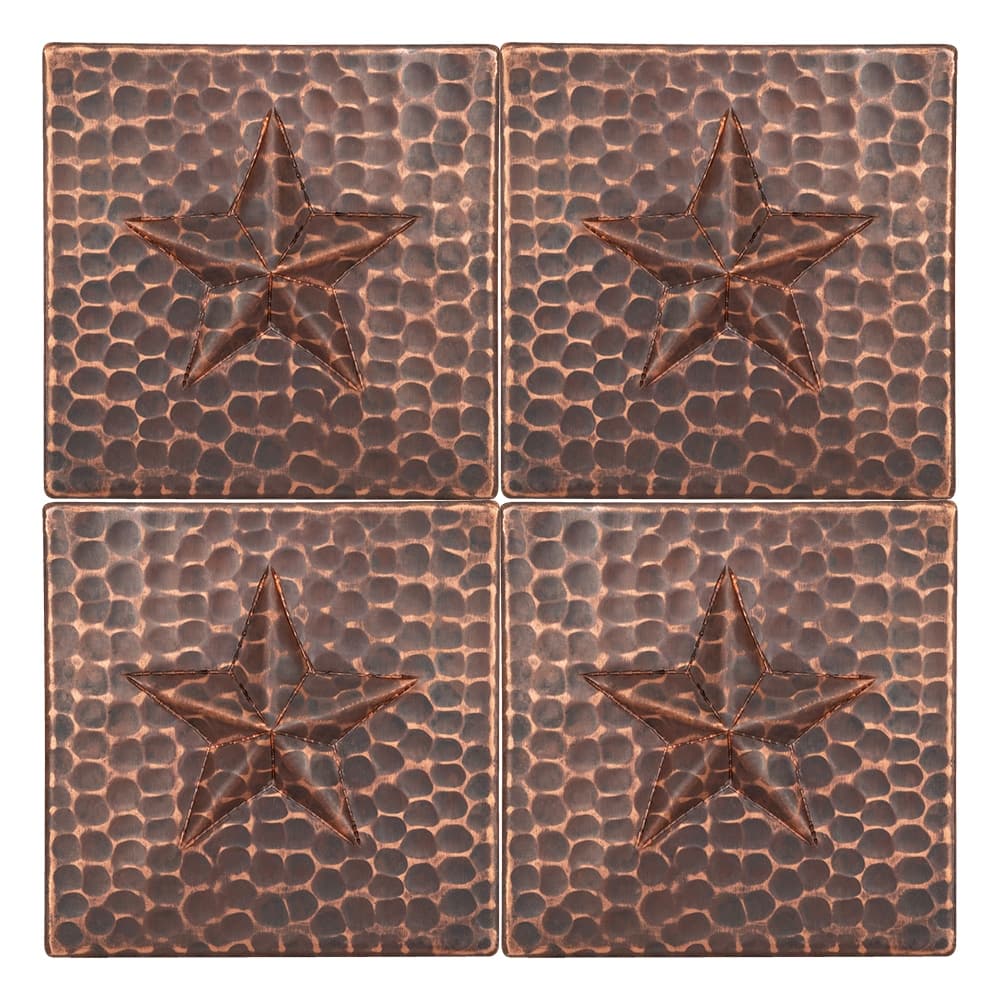 4" x 4" Hammered Copper Star Tile - Quantity 4 (T4DBS_PKG4)