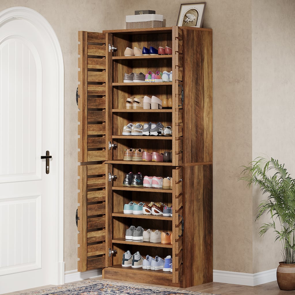 70.8" Tall Shoe Cabinet with Shutter Doors, 9-Tier Shoe Cabinet