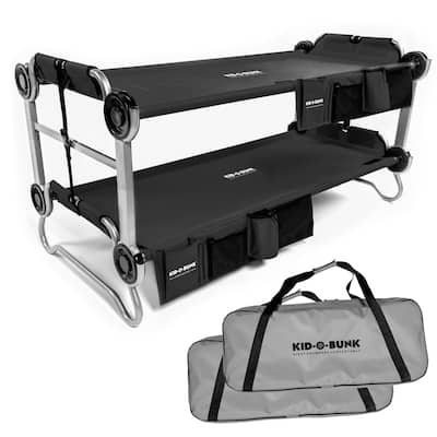 Disc-O-Bed Youth Kid-O-Bunk Benchable Double Cot with Storage Organizers, Black