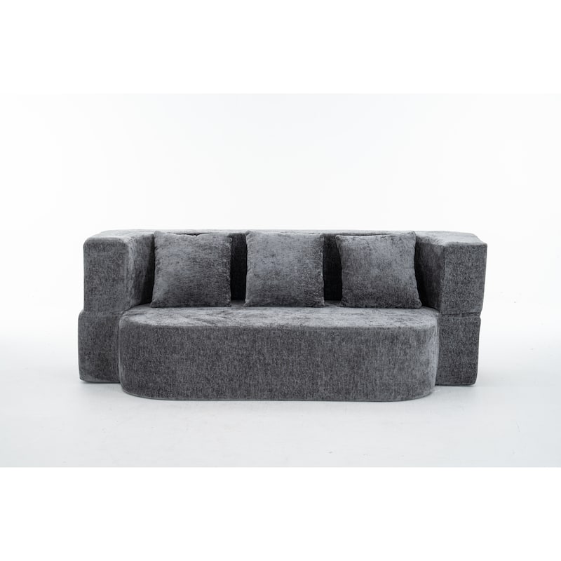 3-Seater Convertible Sofa Bed, Chenille Fabric Sleeper Sofa, High-Density Sponge Daybed, No Assembly Required