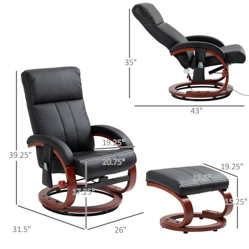 Adjustable Faux Leather Electric Remote Massage Recliner Chair with Ottoman