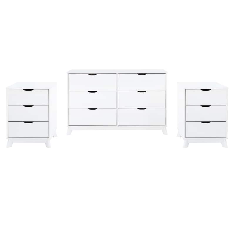 Purcell Pine Wood 3-Piece Bedroom Set with 6-Drawer Dresser and 3-Drawer Nightstands (Set of 2)
