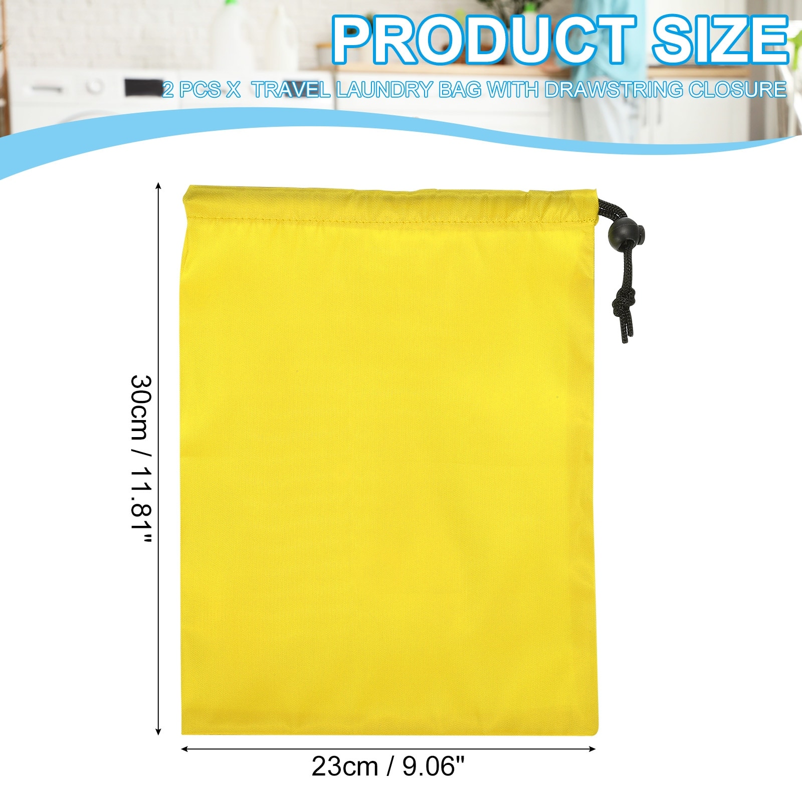 2Pcs 12"x9" Polyester Laundry Bag Travel with Drawstring Closure - 30 x 23 cm