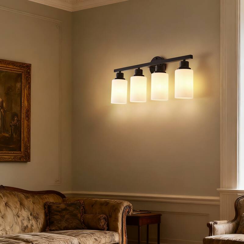 4-Light Matte Black Wall Lamps With White Glass Shades (No Bulbs) Sconce Lighting For Bedroom Living Room