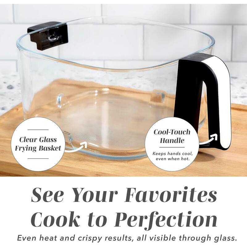 COOK WITH COLOR 1200W Air Fryer: Glass Basket, Dishwasher Safe, 60min Timer, 6 Presets, Temp Control 175F-400F, 4 - 5.5 QT