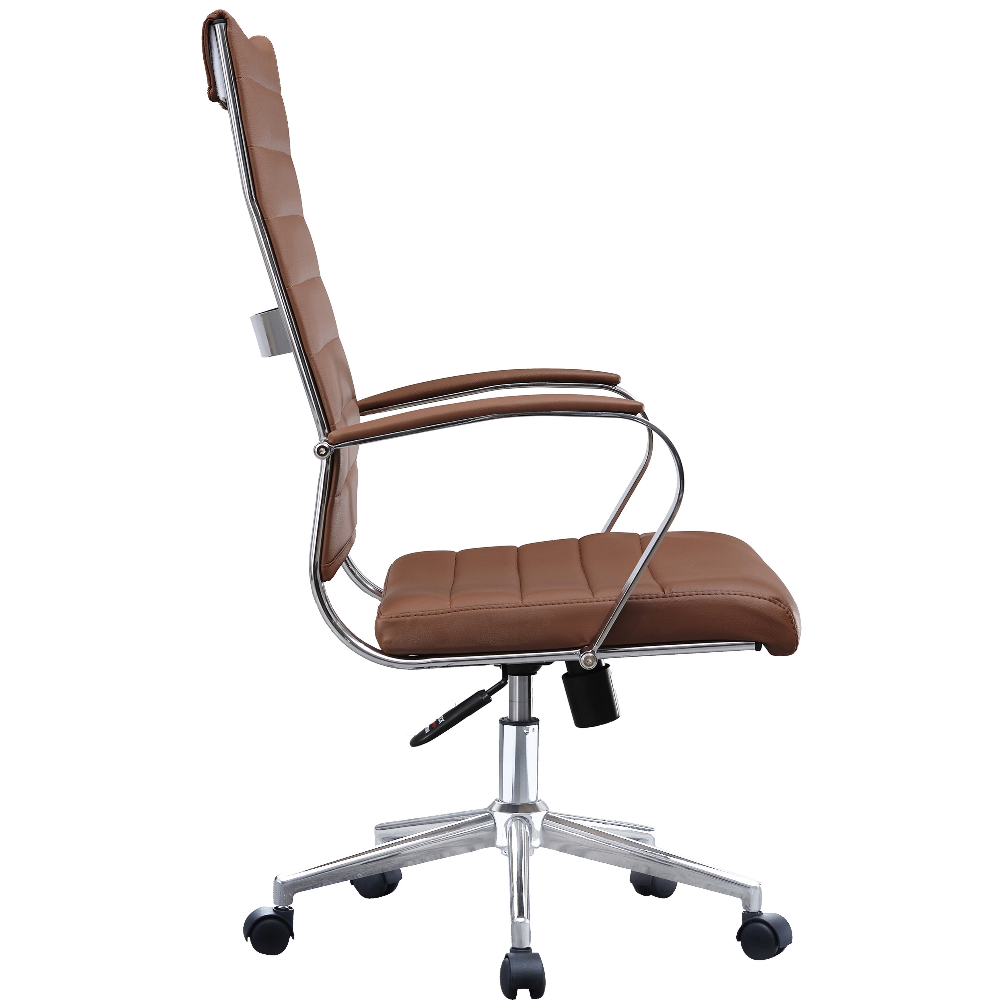 Modern Brown High Back Office Chair Ribbed Pu Leather Swivel Conference Room Computer Desk Visitor Vintage Retro Boss Overstock 15077920