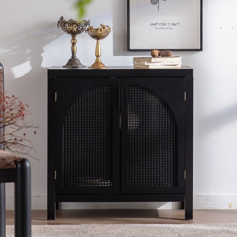 Modern Accent Sideboard Buffet Cabinet with Rattan Doors and Adjustable Internal Shelf - 28.94''x13.97''x30.2''