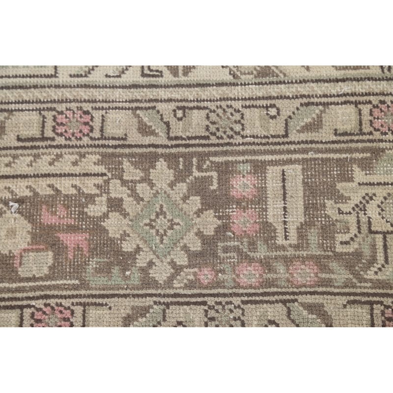 Distressed Beige Tabriz Persian Vintage Area Rug Handmade Wool Carpet - 6'7" x 9'6"