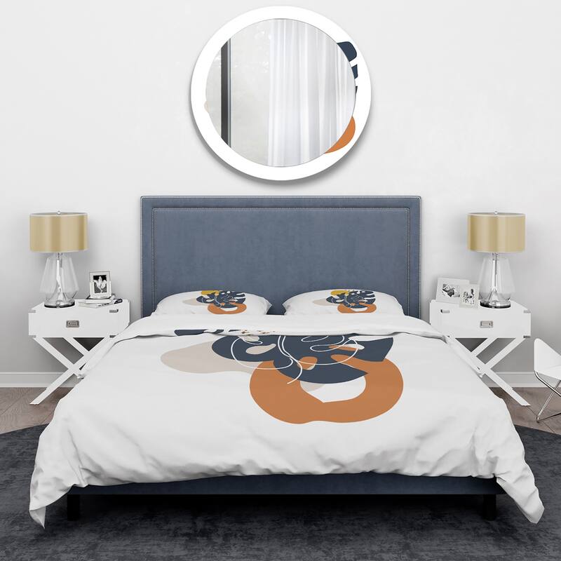 Designart 'Abstract Flowers On Minimal Shapes IX' Modern Duvet Cover Set