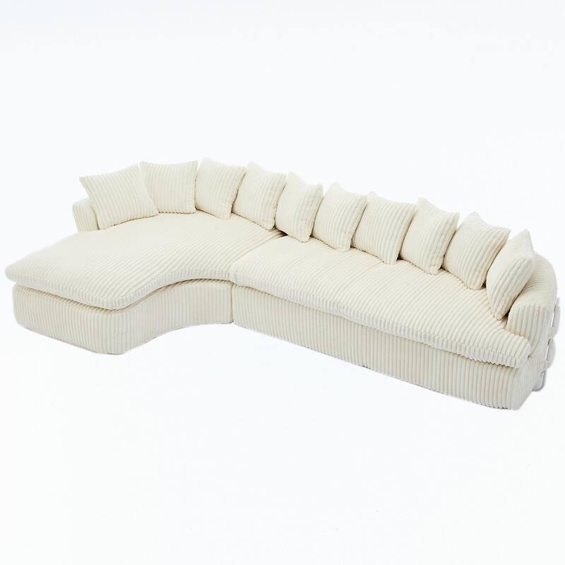 127" Large Corduroy Upholstered L-Shape Modular Sectional Sofa with 10 Pillows, High-Resilience Foam, No Assembly Required聽