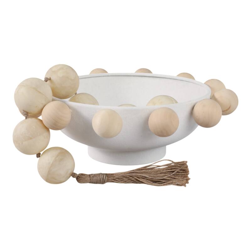 Wood and Metal Decorative Bowl with Fir Sphere Accents - 13" - 13.0"
