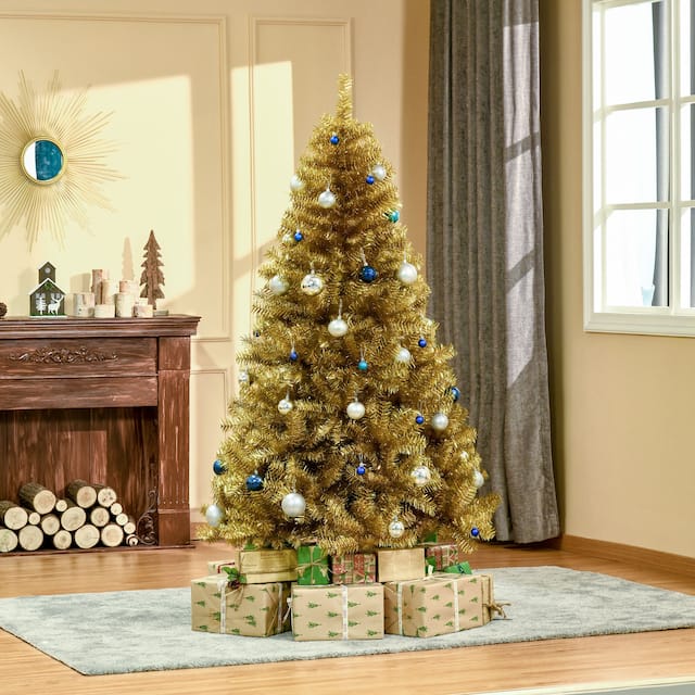 HOMCOM 6' Tall Unlit Full Fir Artificial Christmas Tree with Realistic Branches, Gold - 7.5 Foot