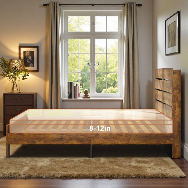 Metal Bed Frame with Headboard and Footboard, LED Lights, Charging Station, Under Bed Storage, No Box Spring