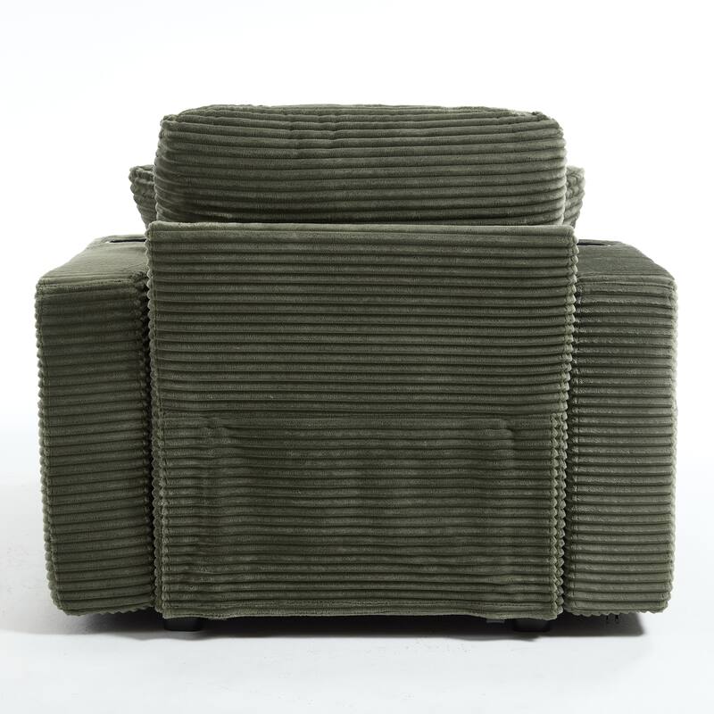 Corduroy Upholstered Chaise Lounge Sofa,Magazine bag,Detachable Cushions Deep Seat for Living Room Office
