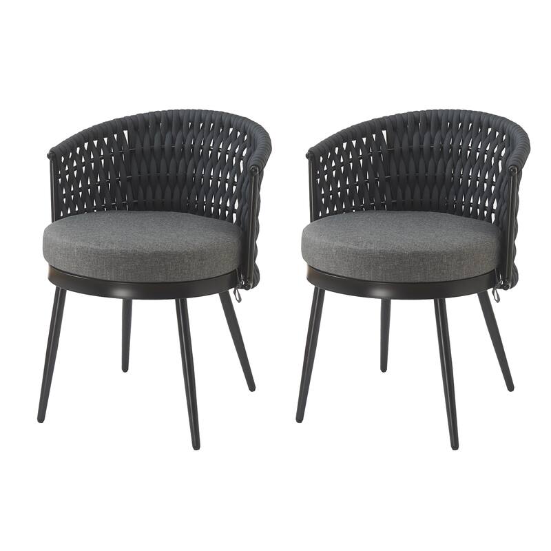 Roomfitters Metal Patio Dining Chairs with Rope Weave and Weather-Resistant Cushions for Garden Use, Set of 2