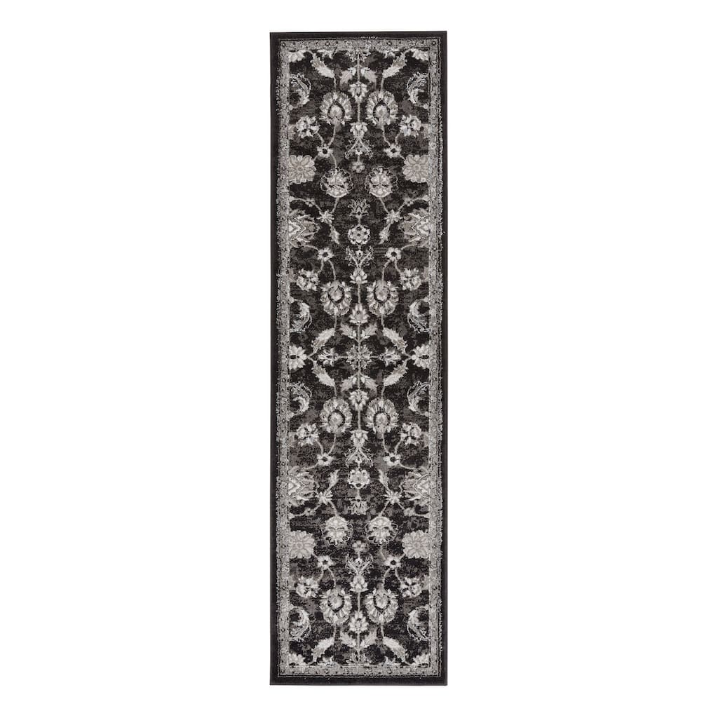 Qemak Power Loomed Floral Modern Stain Resistant Area Rug By HomeRoots - 10' Runner