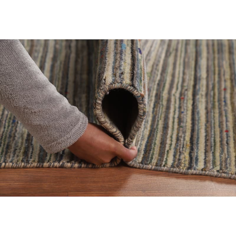 Striped Gabbeh Indian Area Rug Hand-Knotted Wool Carpet - 8'0" x 9'9"