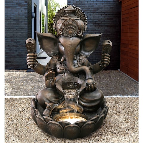 35" Ganesha Sculptural Fountain With Warm White LEDs