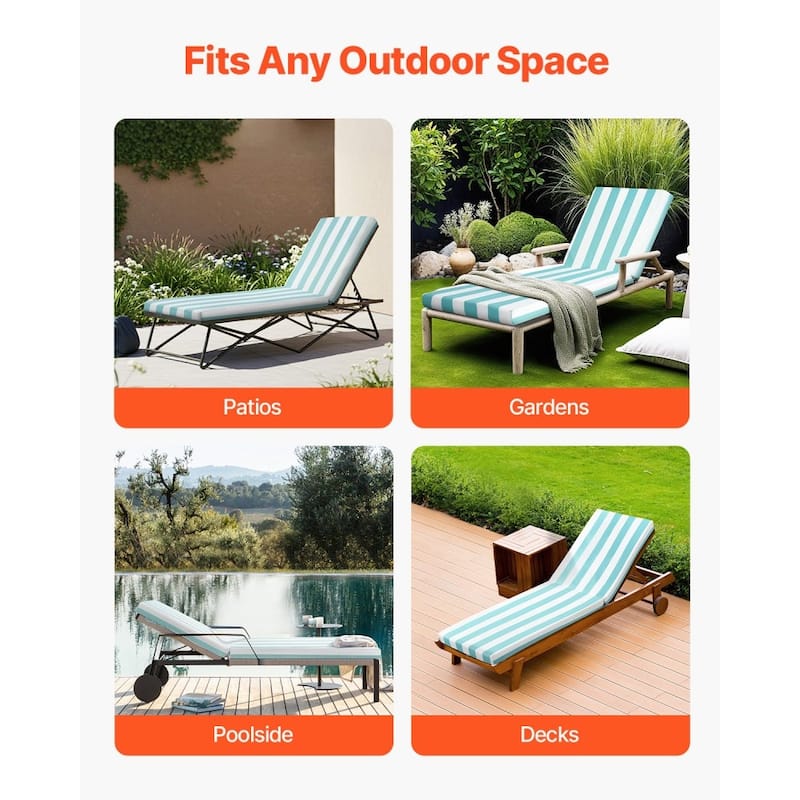 Set of 2 Outdoor Chaise Lounge Chair Cushions with Thick Foam Support Water and Fade Resistant - 80” x 26” x 3.85”