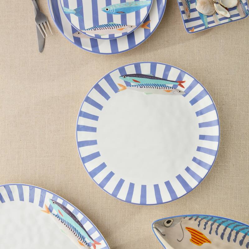 Certified International Something Fishy 9" Soup/Cereal Bowls, Set of 4 - 13.00"L x 13.00"W x 1.25"H