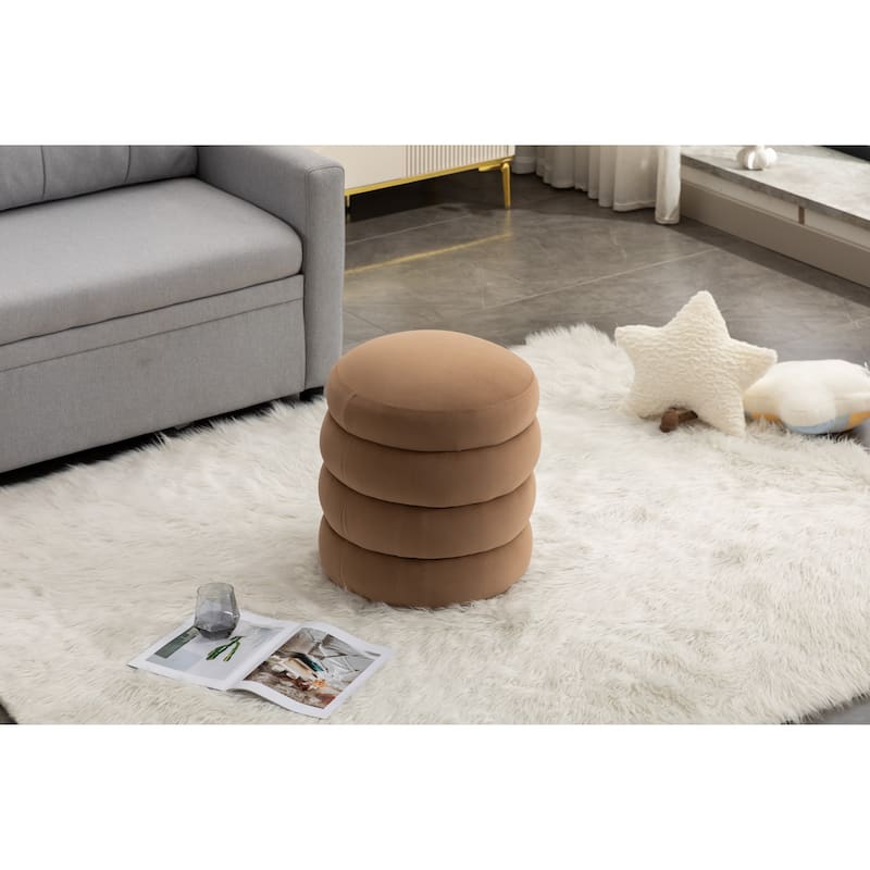 Soft Velvet Round Ottoman Footrest Stool