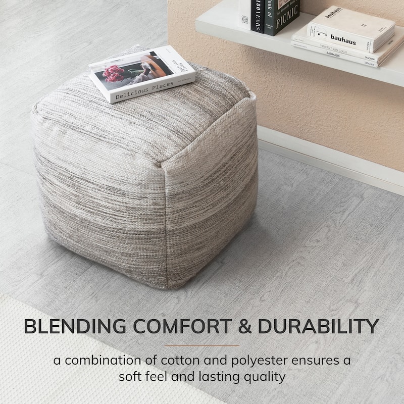 Jani Halifax 20-inch Gray & Ivory Square Pouf Ottoman - Handmade Footrest for Living Room, Bedroom, Nursery