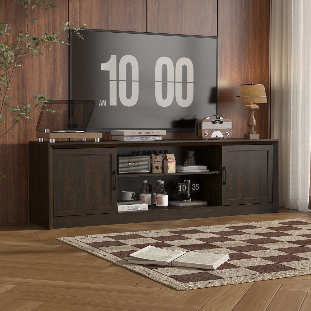 Modern TV Stand with Adjustable Shelf and Cabinet Doors, Media Console for 70” TV