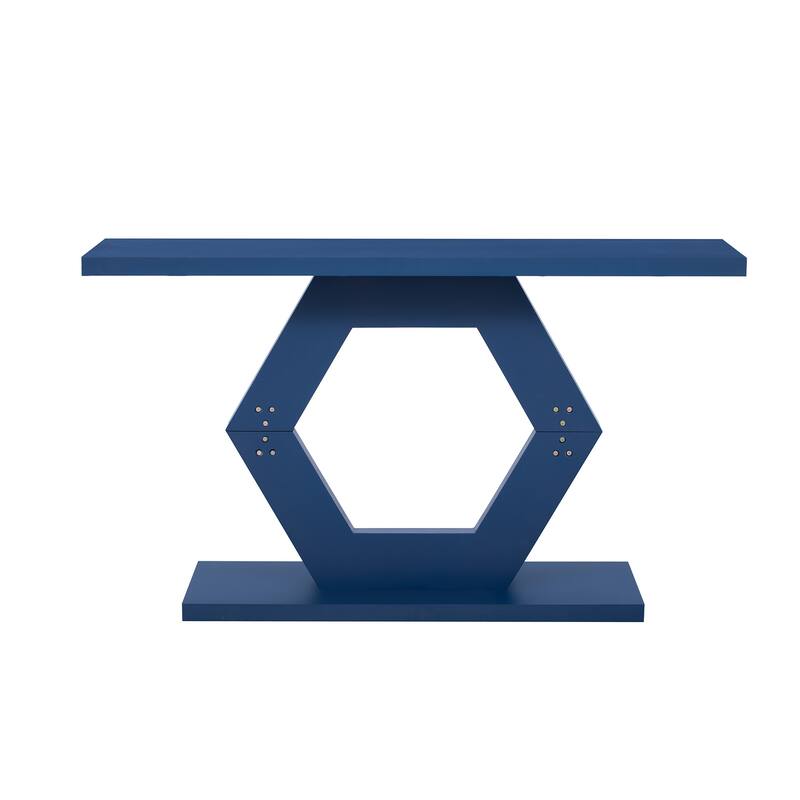 Modern Console Table with Hollow Hexagon Base, 55.1 Inch Wooden Entryway Table Sofa Table with Premium Fir Veneer Finish
