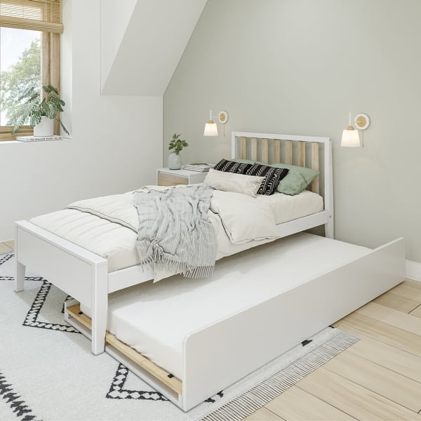 slide 2 of 6, Max and Lily Twin-Size Bed with Slatted Headboard and Trundle White/Blonde - Twin