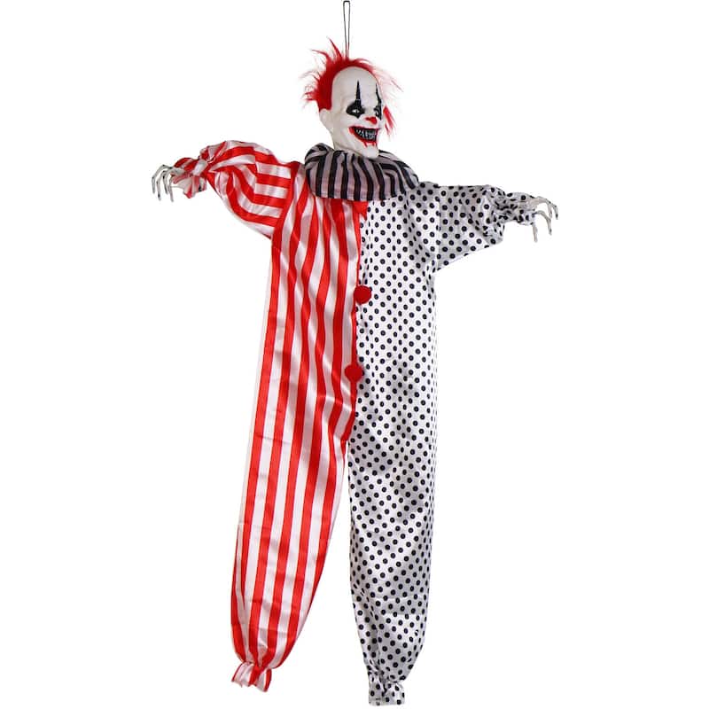 Haunted Hill Farm Yo-Yo the Floating Clown Animatronic with Blue Chest Light for Scary Hanging Halloween Decoration