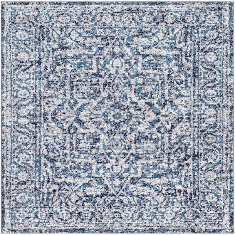 Livabliss Vintage Monte Carlo Medallion Area Rug - 6'7" x 6'7" Square - Navy